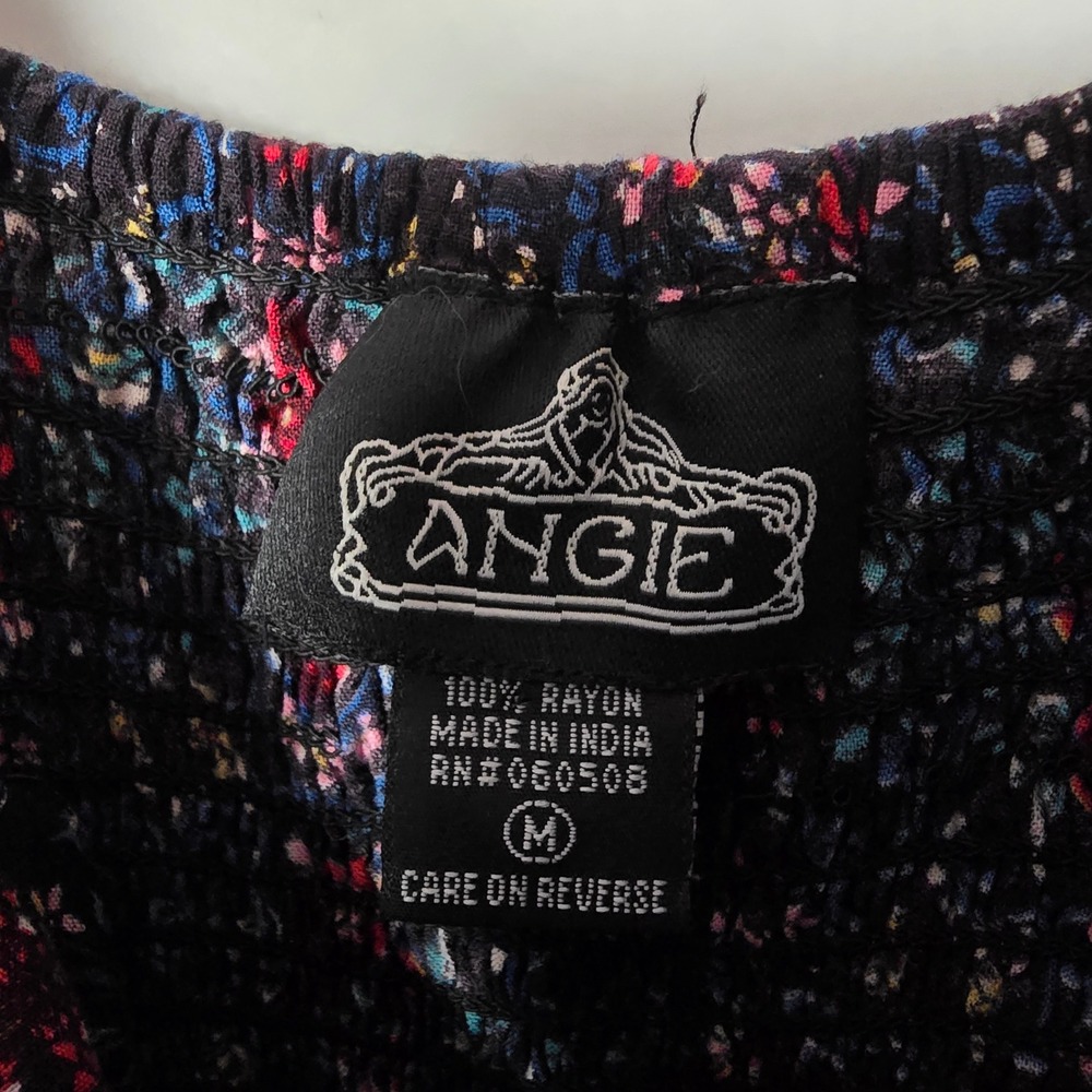 Angie Boho Floral Maxi Dress Medium Smocked Lace Trim Straps Flowy Festival Mix - Picture 14 of 14